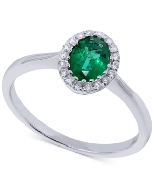image of Emerald (1/2 ct. t.w.) & Diamond (1/10 ct. t.w.) Oval Ring in 14k White Gold