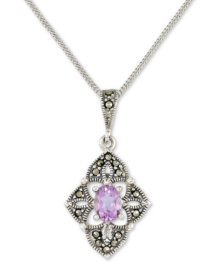 image of Amethyst (1/2 ct. t.w.) & Marcasite Flower 18