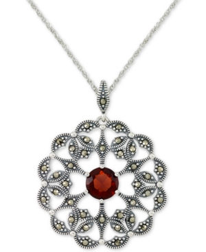 image of Rhodolite Garnet (2 ct. t.w.) & Marcasite Flower 18