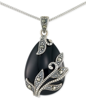 image of Onyx (16 x 22 x 5mm) & Marcasite Teardrop 18