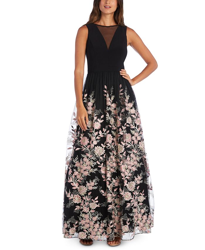 Morgan & Company Juniors' Mesh Embroidered Gown - Macy's