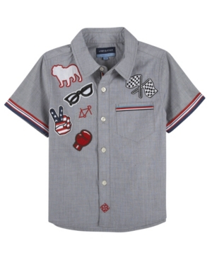 image of Andy & Evan Baby Boy-s Chambray W. Patches Short Sleeve Button-Down Shirt