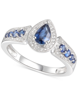 image of Sapphire (3/4 ct. t.w.) & Diamond (1/10 ct. t.w.) Pear Shaped Ring in Sterling Silver