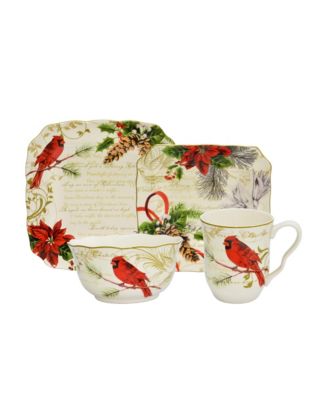 222 Fifth - Holiday Wishes Red 16 Piece Dinnerware Set