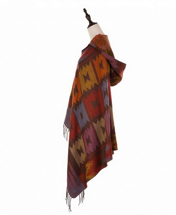 Glitzhome Muted Earth-Tone Poncho with 2 Button Closure, Tassels - Macy's