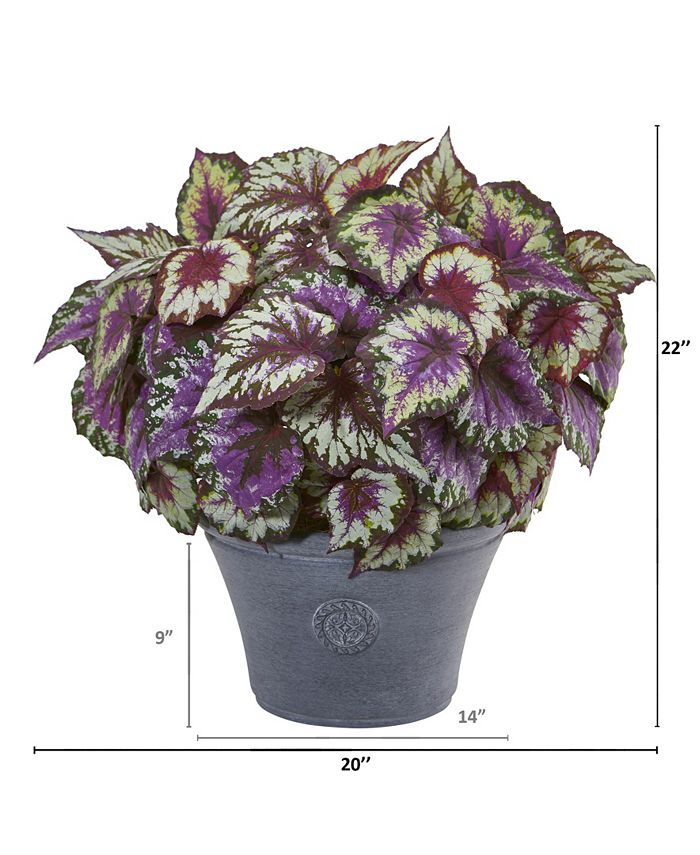 Nearly Natural 22" Begonia Artificial Plant in Gray Planter Macy's