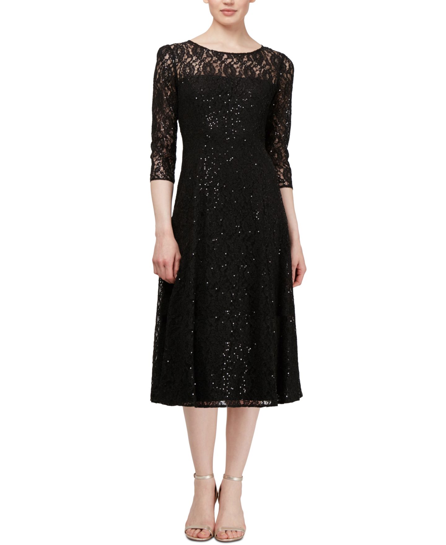 Женское платье SL Fashions 3/4-Sleeve Sequin Lace, цвет: Чёрный — фото 1