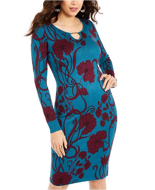 Thalia Sodi Jacquard Metallic Sweater Dress Created For Macy S