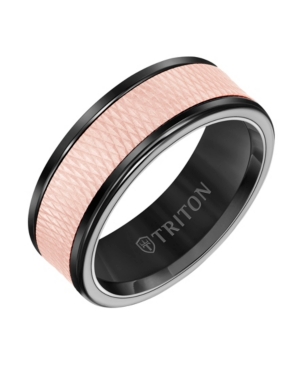 image of Triton 8MM Black Tungsten Carbide Ring with 14K Rose Gold Insert