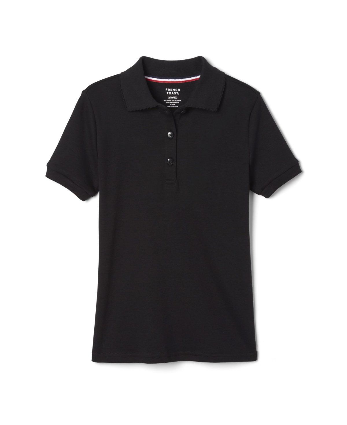 French Toast Big Girls Short Sleeve Picot Collar Interlock Polo Shirt In Black