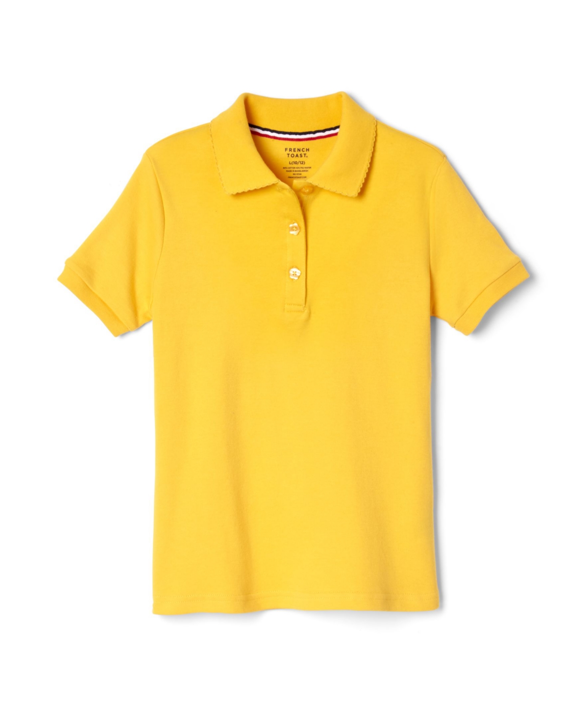 French Toast Big Girls Short Sleeve Picot Collar Interlock Polo Shirt In Gold