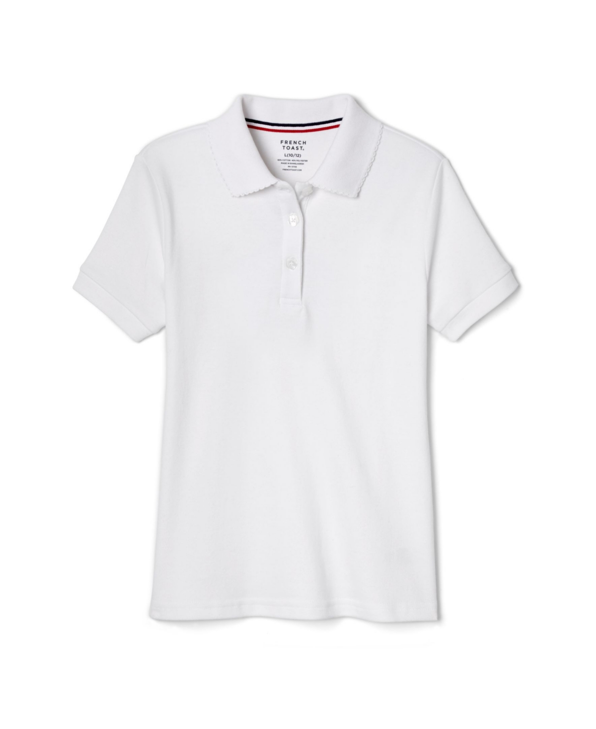 French Toast Big Girls Short Sleeve Picot Collar Interlock Polo Shirt In White