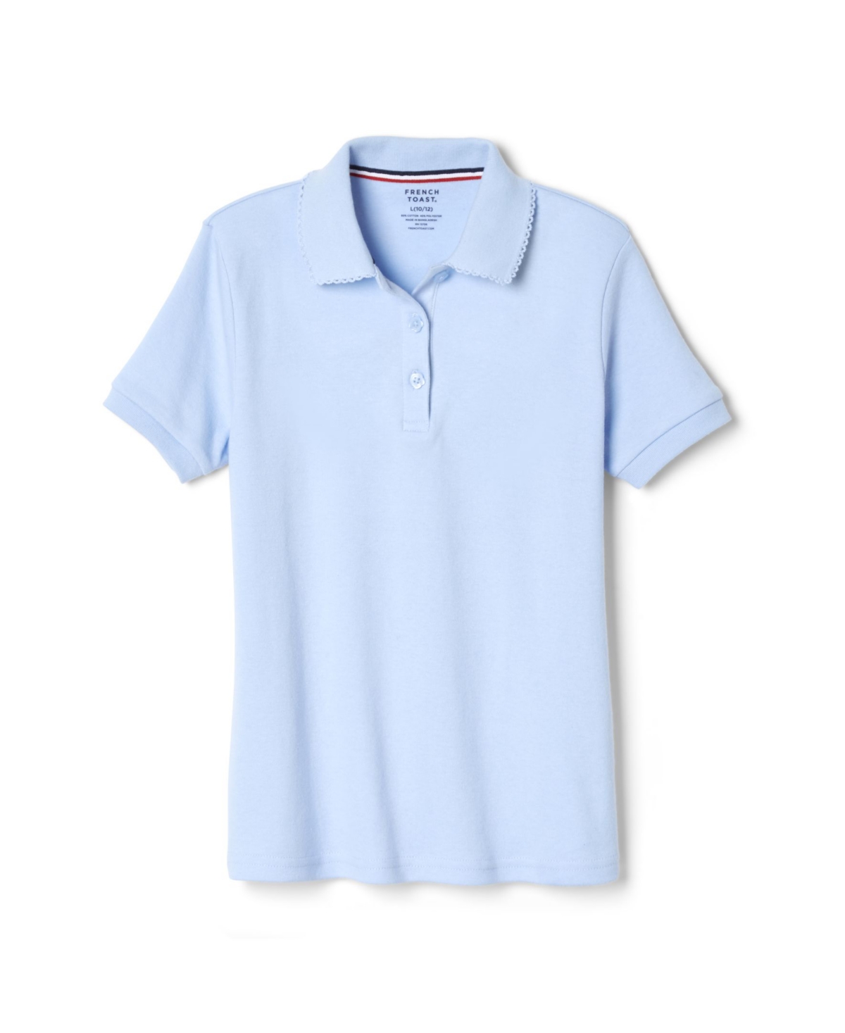 French Toast Big Girls Short Sleeve Picot Collar Interlock Polo Shirt In Blue