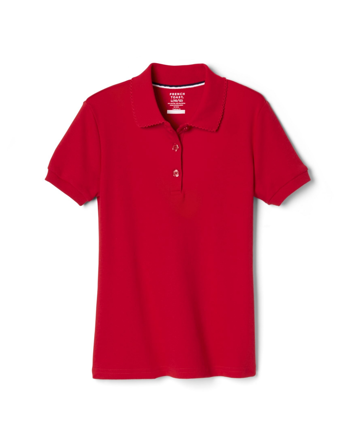 French Toast Big Girls Short Sleeve Picot Collar Interlock Polo Shirt In Red