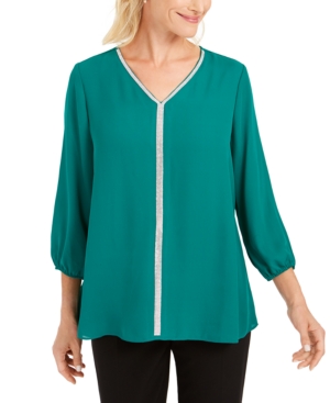 image of Jm Collection Jeweled Tiered-Hem Blouse, Created for Macy-s