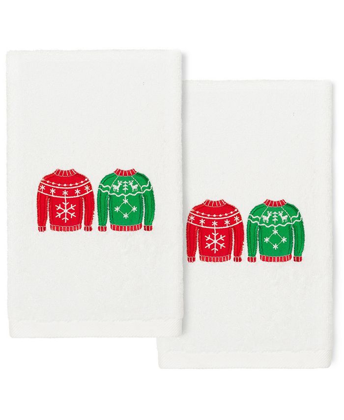 Linum Home - Christmas Sweaters Embroidered 100% Turkish Cotton 2-Pc. Hand Towel Set