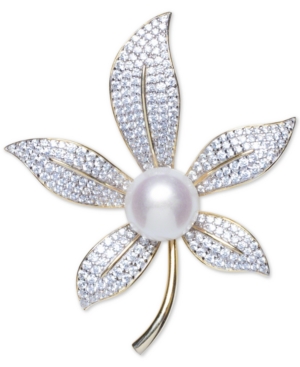 image of Cultured Freshwater Pearl (10mm) & Cubic Zirconia Lily Pin in Sterling Silver & 18k Gold-Plate
