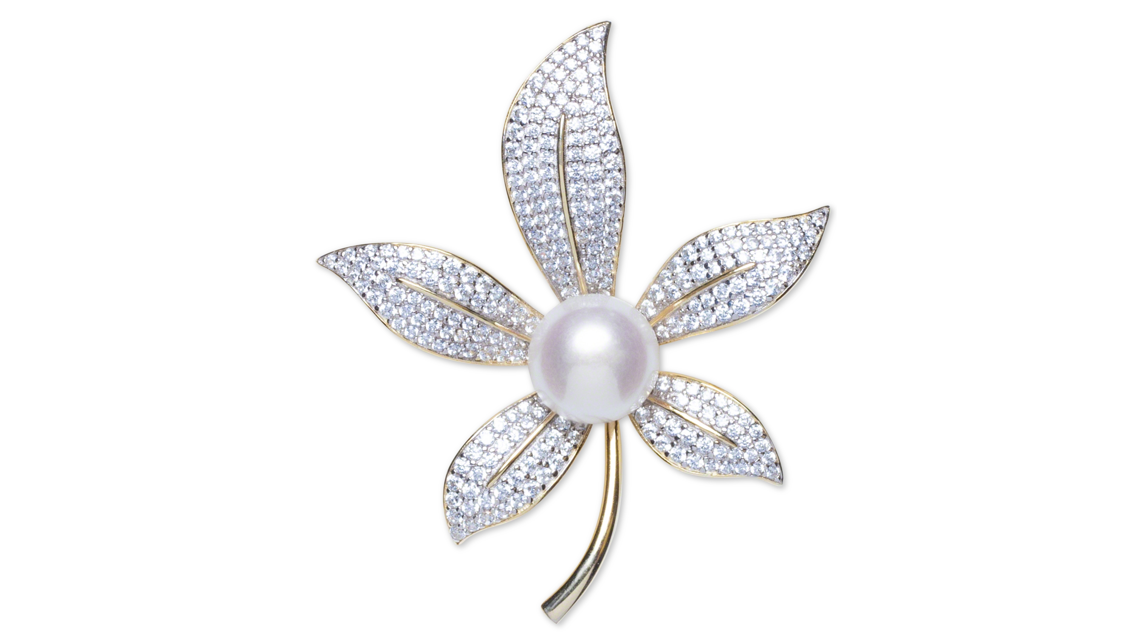 Cultured Freshwater Pearl (10mm) & Cubic Zirconia Lily Pin in Sterling Silver & 18k Gold-Plate