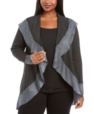 Belldini - Plus Size Sequin Trim Cardigan