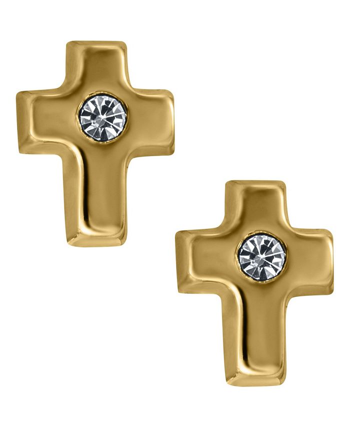 Macy's - Children's Cubic Zirconia Cross Earringst in 14k Yellow Gold
