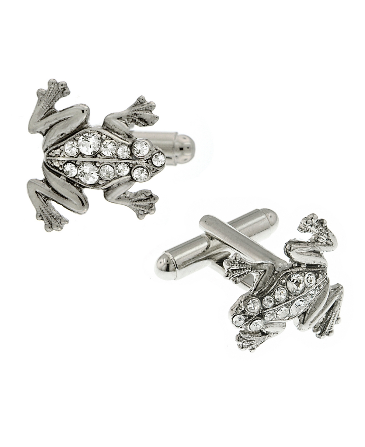 Jewelry Silver-Tone Crystal Frog Cufflinks - Silver