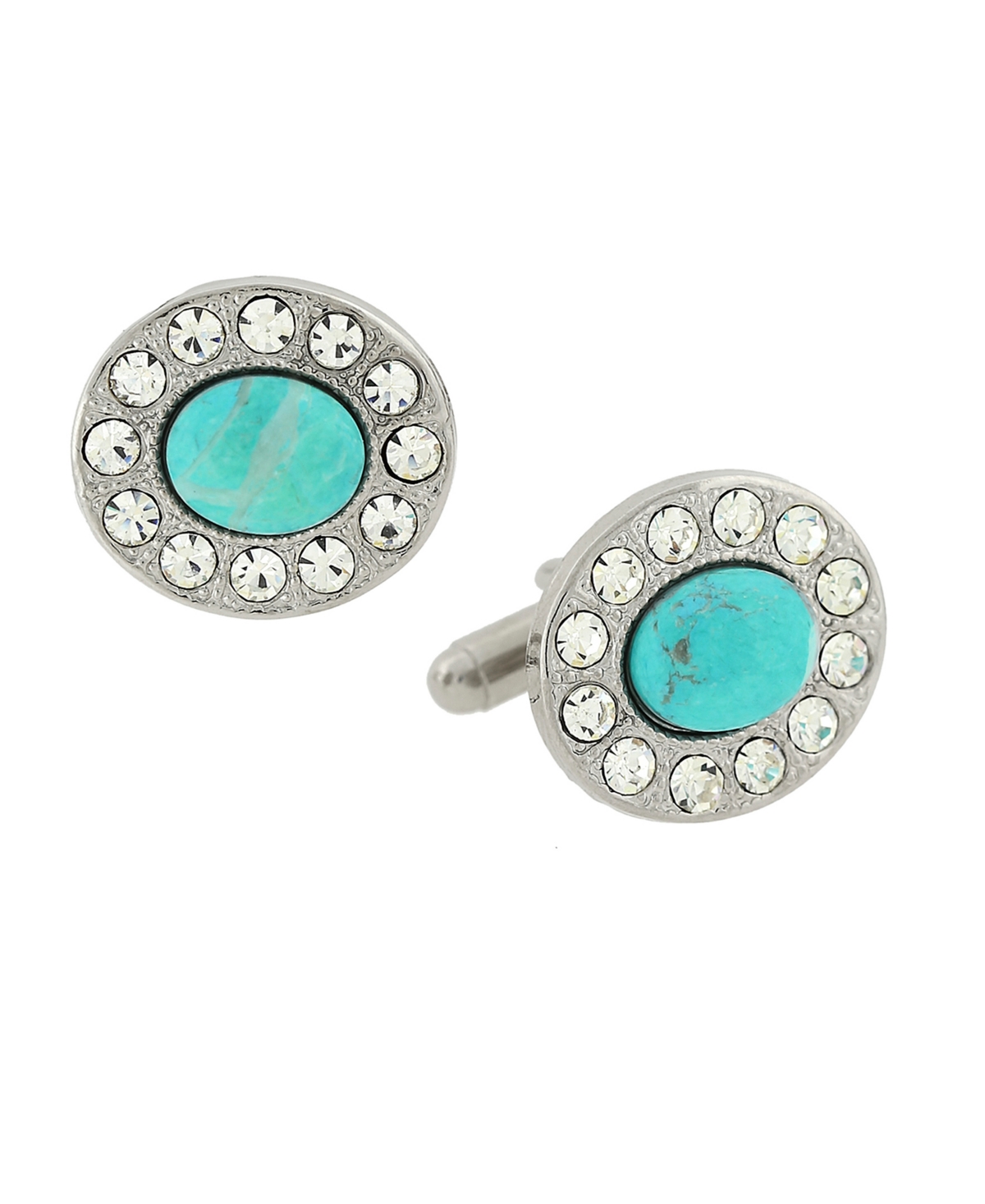 Jewelry Silver-Tone Oval Cufflinks - Turquoise
