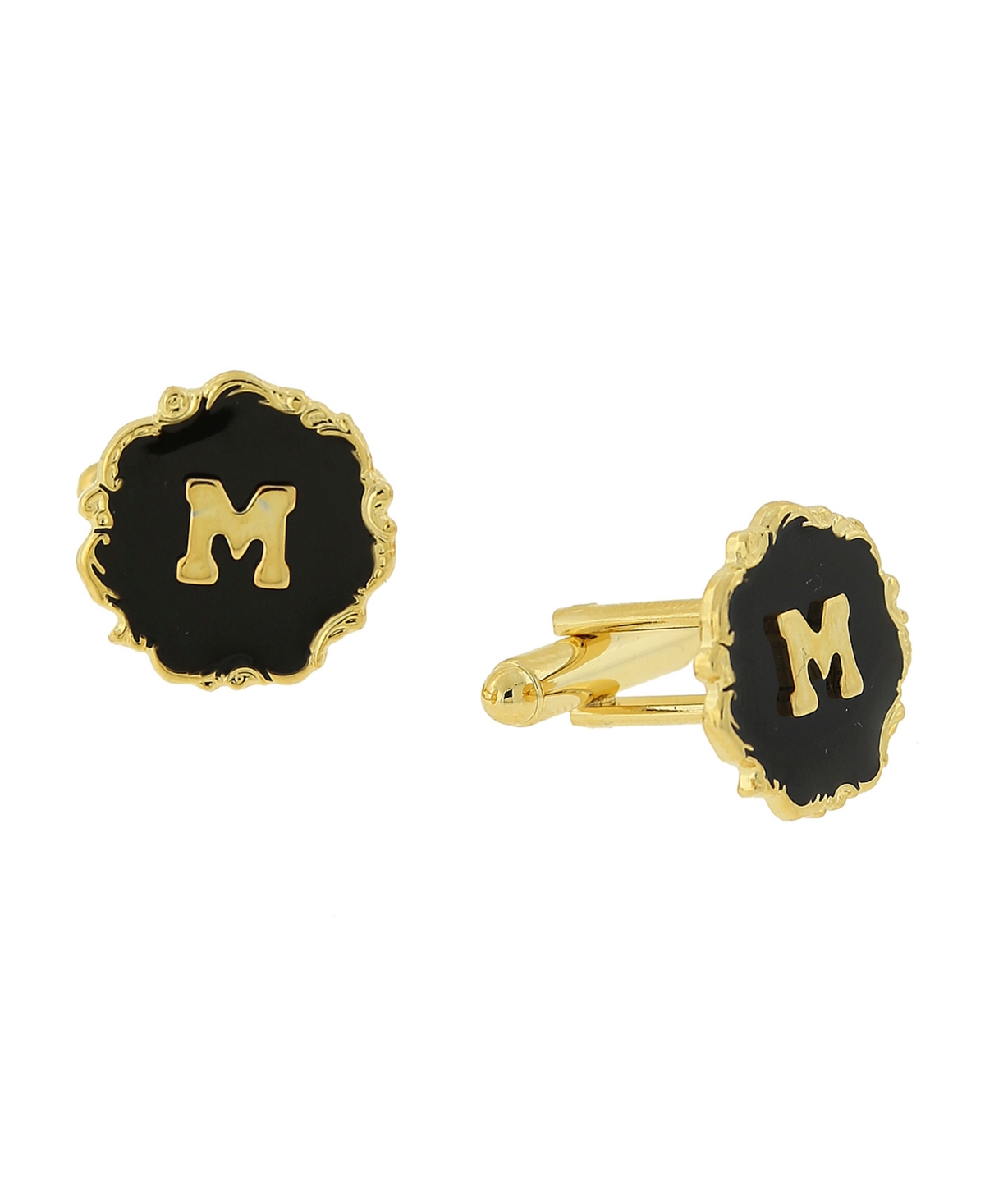1928 Jewelry 14k Gold-plated Enamel Initial M Cufflinks In Black