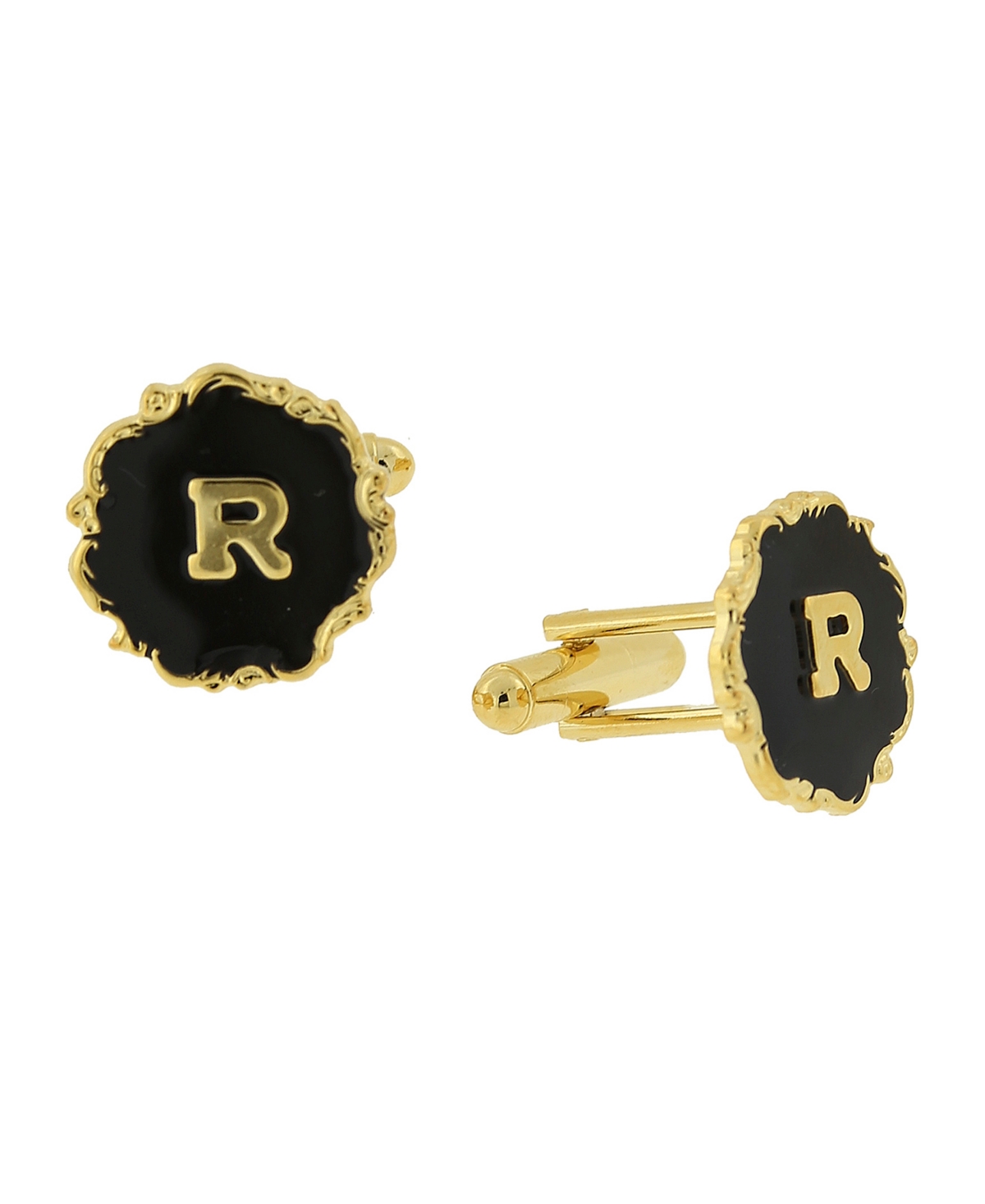 Jewelry 14K Gold-Plated Enamel Initial R Cufflinks - Black