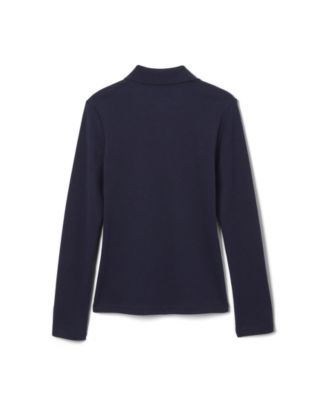 Big Girls Long Sleeve Interlock Knit Polo with Picot Collar