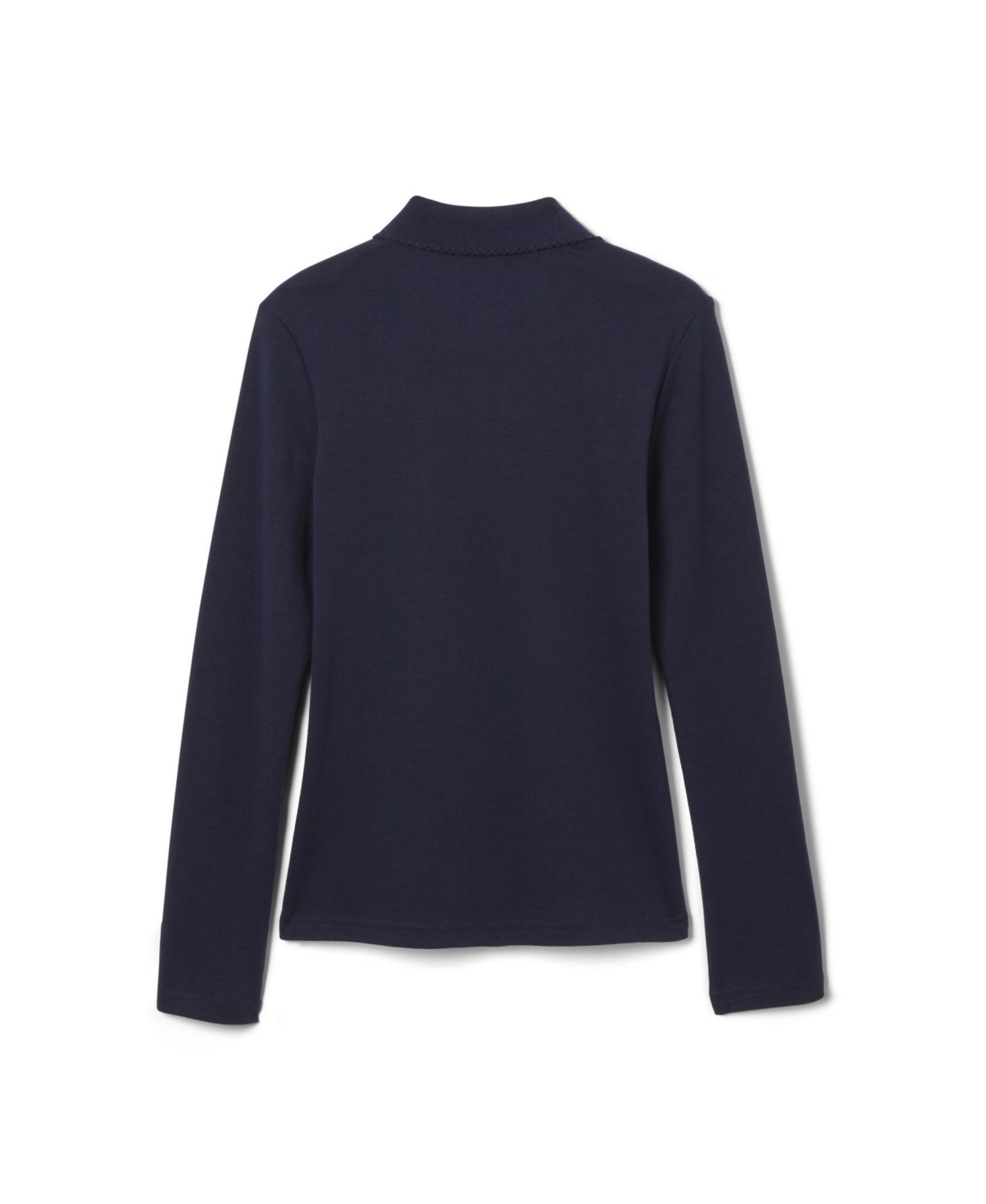 Big Girls Long Sleeve Interlock Knit Polo with Picot Collar