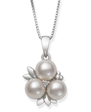 image of Cultured Freshwater Pearl (6-7 mm) and Diamond Accent Fruit Pendant in Sterling Silver