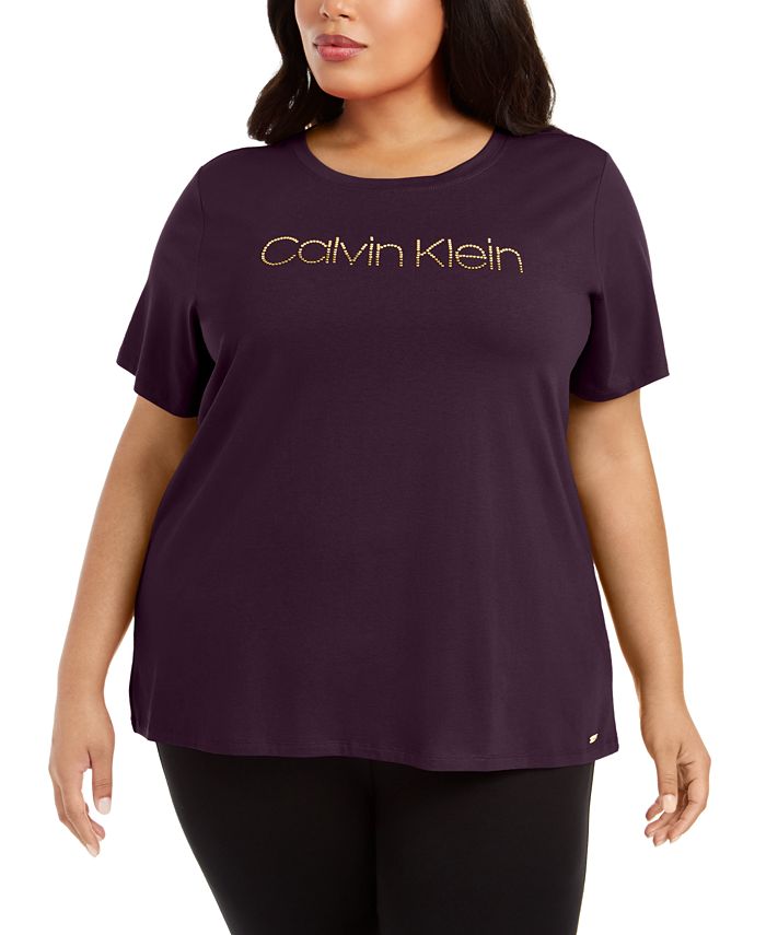 Calvin Klein Plus Size Studded Logo T-Shirt & Reviews - Tops - Plus Sizes -  Macy's
