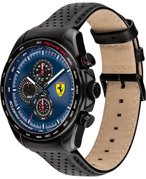 Ferrari Men S Chronograph Speedracer Black Leather Strap