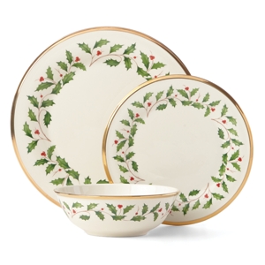 Shop Lenox Holiday 3-piece Place Setting In Ivory Body With Red And Green Holly And Berry. Trimmed In Gold