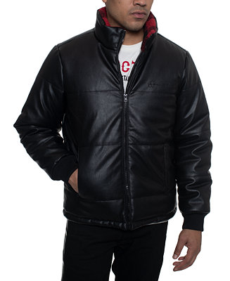 Sean John Men's Faux Leather Quilted Puffer Hipster Jacket with Buffalo ...
