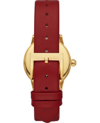 Tory Burch Women's Gigi Scarlet Red Leather Strap Watch Box Set 28mm, Created for Macy's