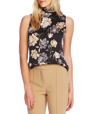 VINCE CAMUTO ENCHANTED FLORAL PRINTED MOCK-NECK SLEEVELESS TOP
