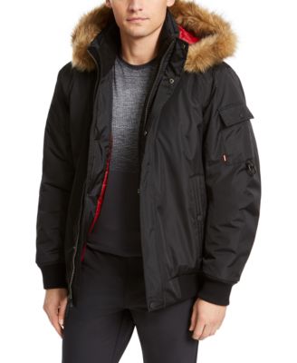 short bomber jacket with fur hood