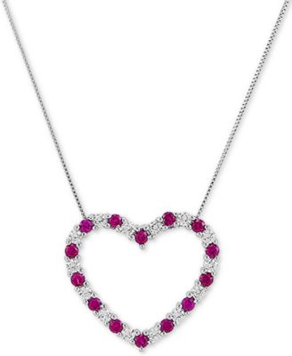 Macy's - Lab-Created Ruby (1-1/20 ct. t.w.) & White Sapphire (7/8 ct. t.w.) Heart 18" Pendant Necklace in Sterling Silver