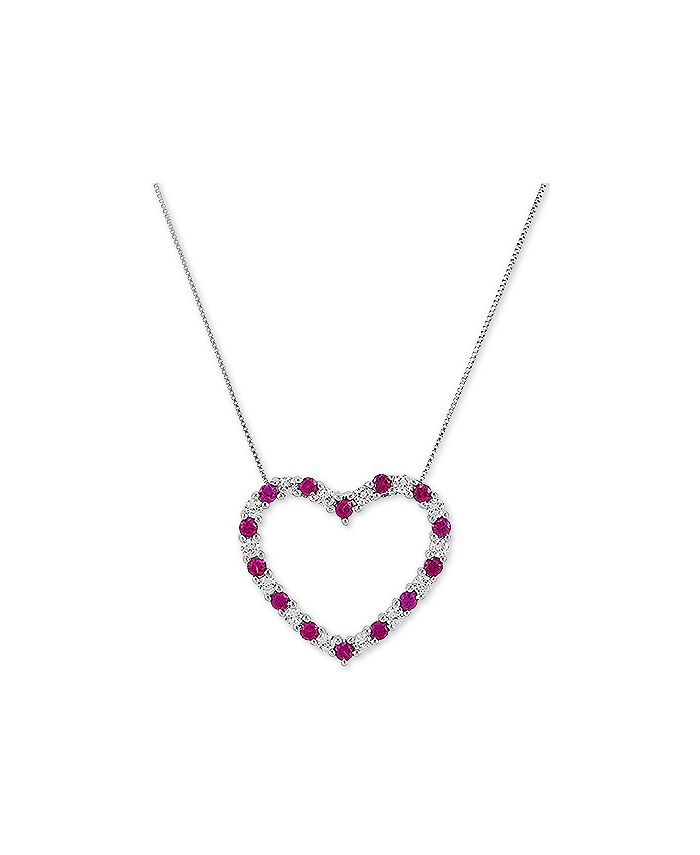 Macy's - Lab-Created Ruby (1-1/20 ct. t.w.) & White Sapphire (7/8 ct. t.w.) Heart 18" Pendant Necklace in Sterling Silver