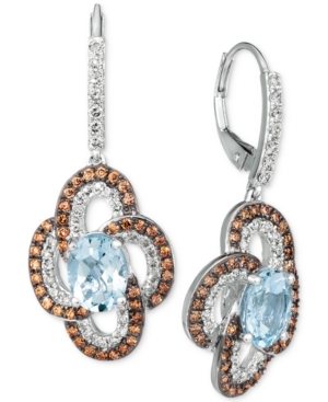image of Le Vian Sea Blue Aquamarine (2 ct. t.w.), Nude Diamonds (5/8 ct. t.w.) & Chocolate Diamonds (5/8 ct. t.w.) Drop Earrings In 14k White Gold