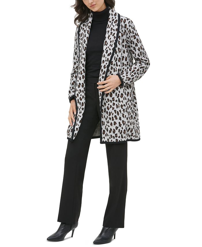 Calvin Klein Leopard-Print Cardigan Jacket - Macy's