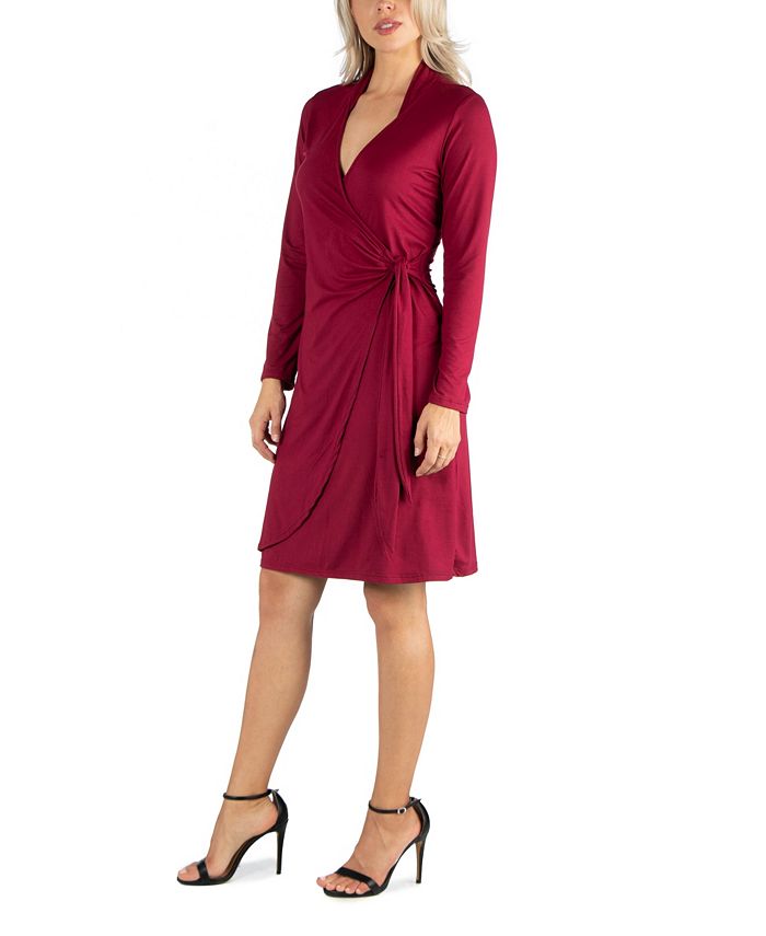 24seven Comfort Apparel Women's Knee Length Long Sleeve Wrap Dress - Macy's