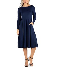 Women's Midi Length Fit and Flare Pocket Dress