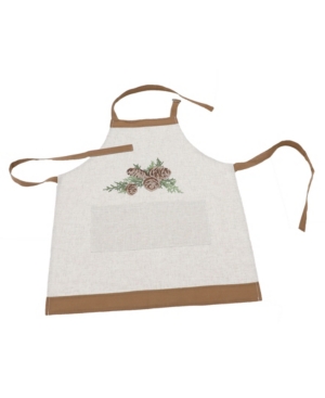 Manor Luxe Winter Pine Cones And Branches Crewel Embroidered Apron In Linen