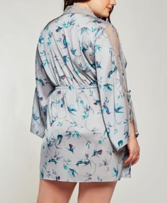 Plus Size Hummingbird Print Robe Lingerie, Online Only 