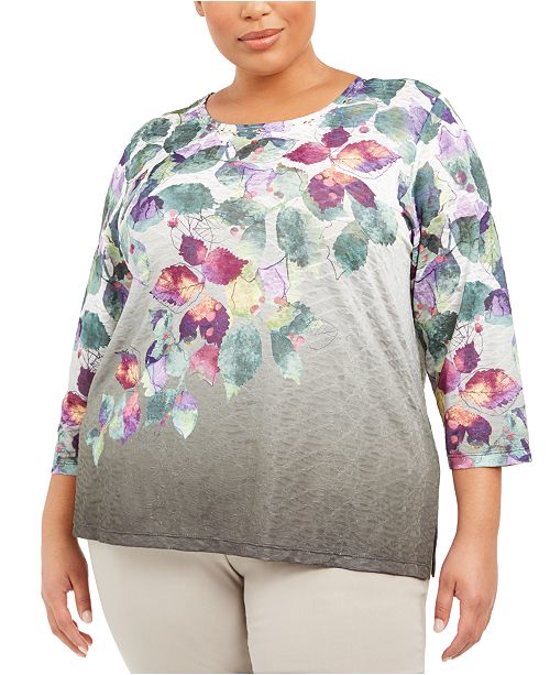 Alfred Dunner Plus Size Loire Valley Fall Leaves Printed Top & Reviews ...