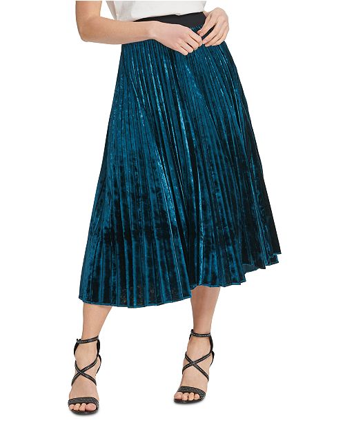 DKNY Pleated Velvet Pull-On Skirt
