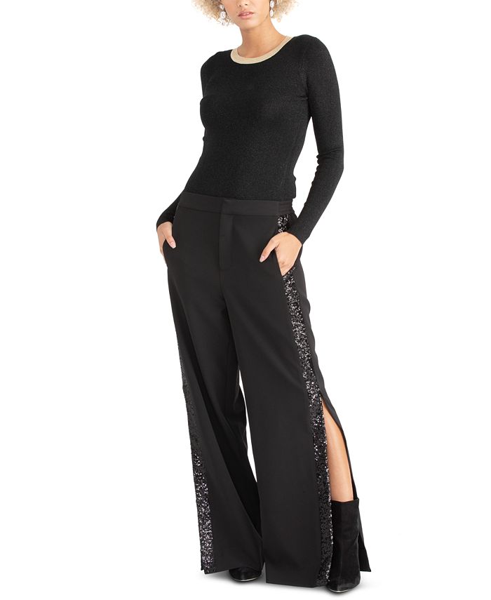 Rachel Roy Women's Rani High Rise Paillettes Pants Black Size 14