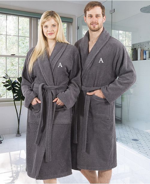 Linum Home 100 Turkish Cotton Personalized Terry Bath Robe Gray